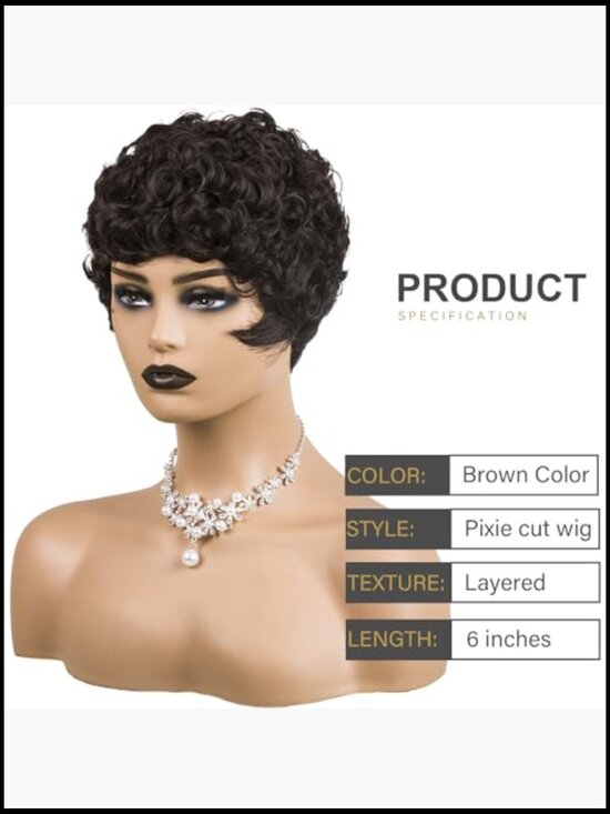 Short Pixie Wig with Bangs Curly Synthetic Heat Resistant Glueless Design main image 5
